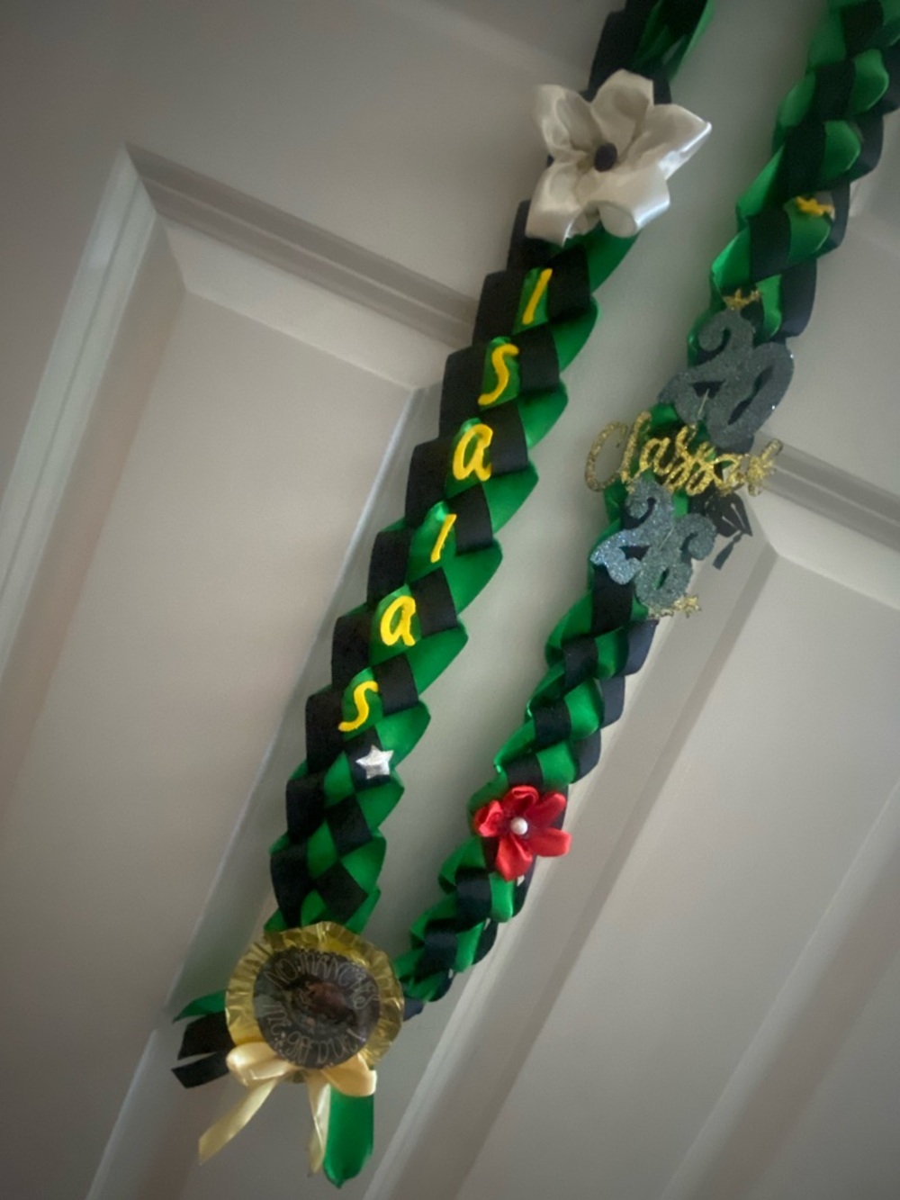 Custom Green & Black Graduation Lei with Gold Accents